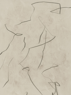 Abstraktes Poster mit schwarzen Linien auf beigem Hintergrund.