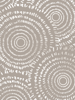 Poster mit weißen Kreismustern auf beigem Hintergrund.