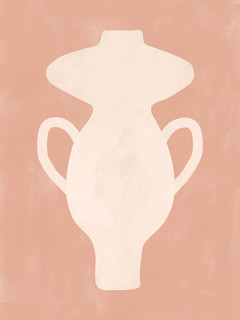 Poster mit einer beigen Vase auf rosa Hintergrund.