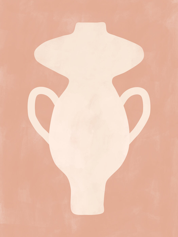 Poster mit einer beigen Vase auf rosa Hintergrund.