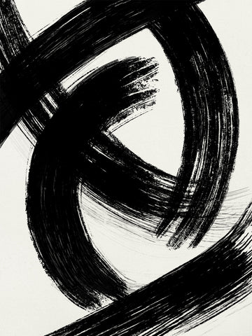 Schwarz-weißes Poster mit abstrakten Pinselstrichen auf weißem Hintergrund.