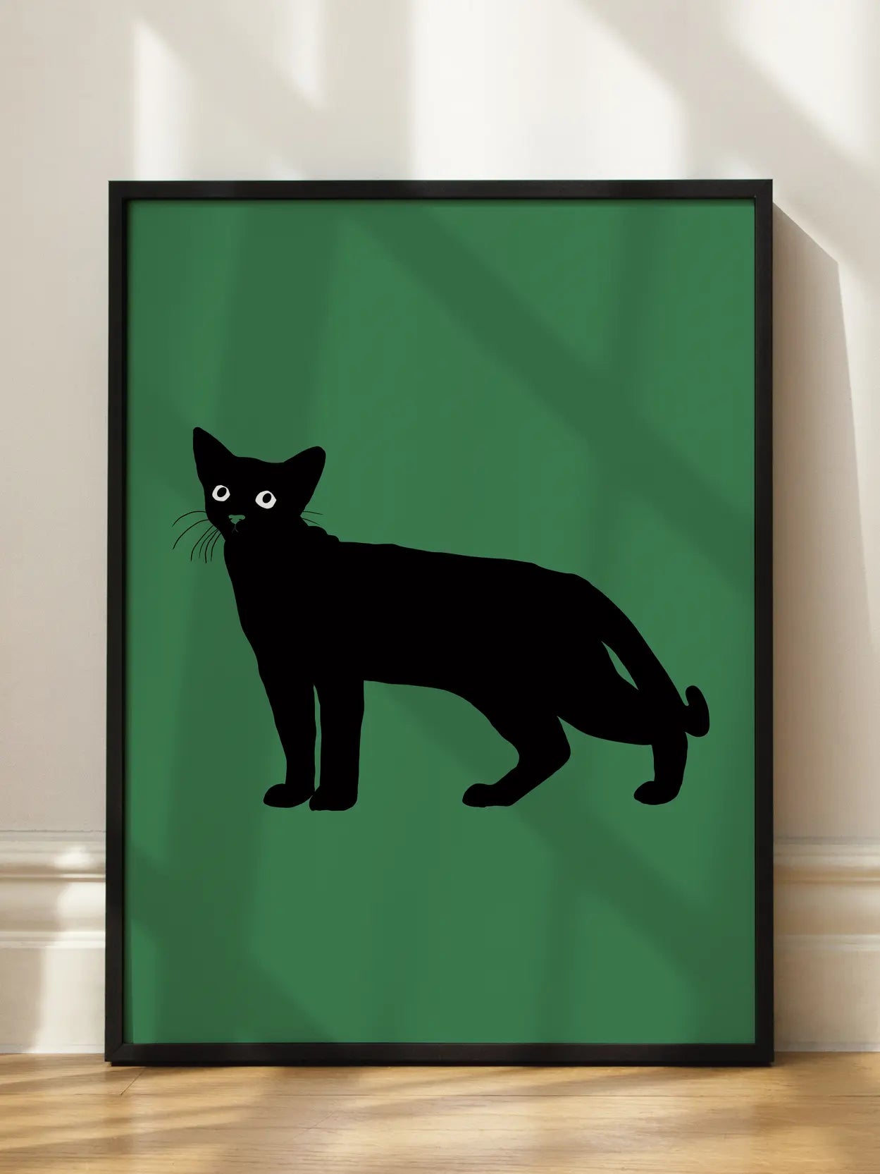 Black Cat in Green Minimalist Poster