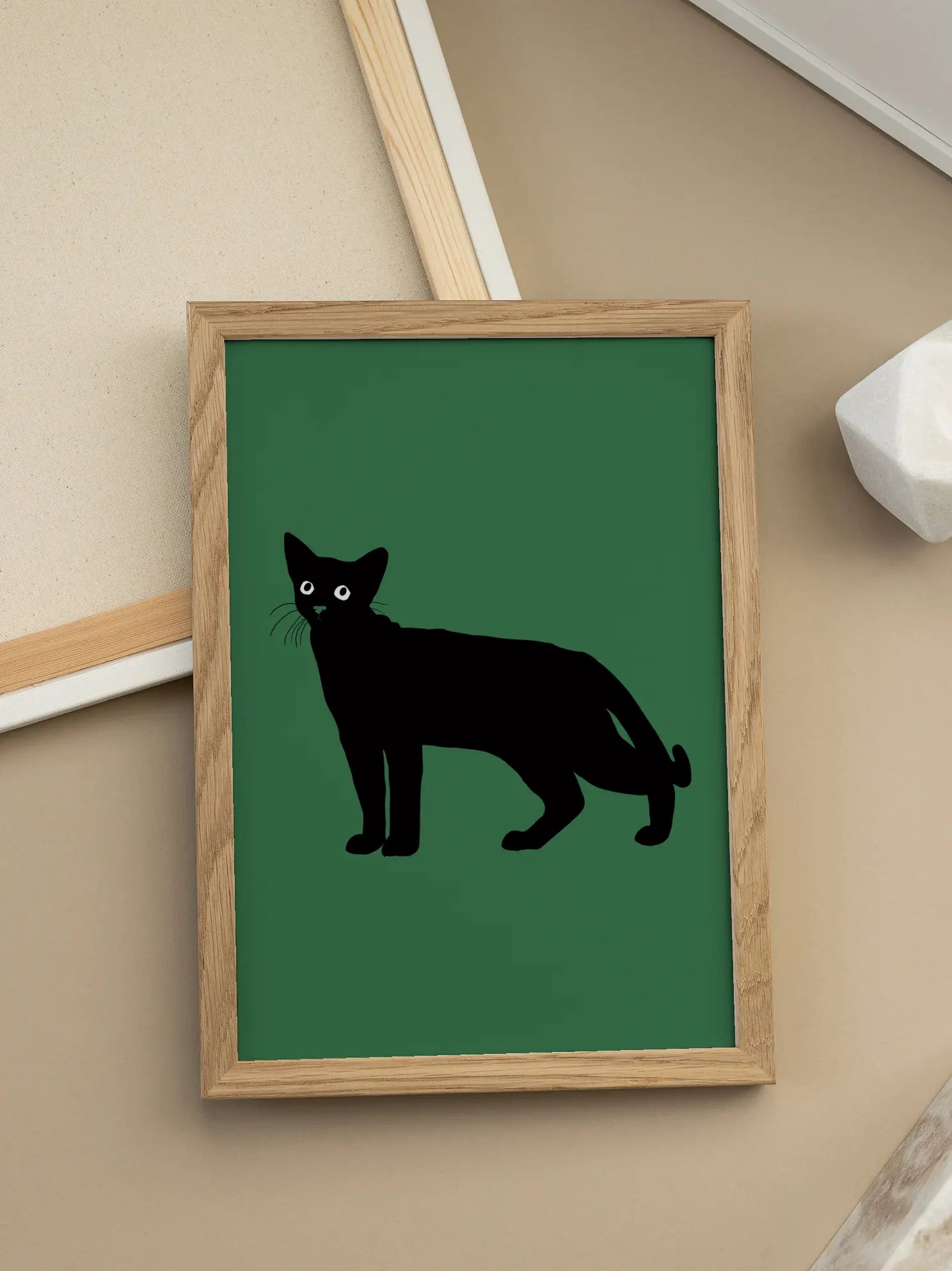 Black Cat in Green Minimalist Poster