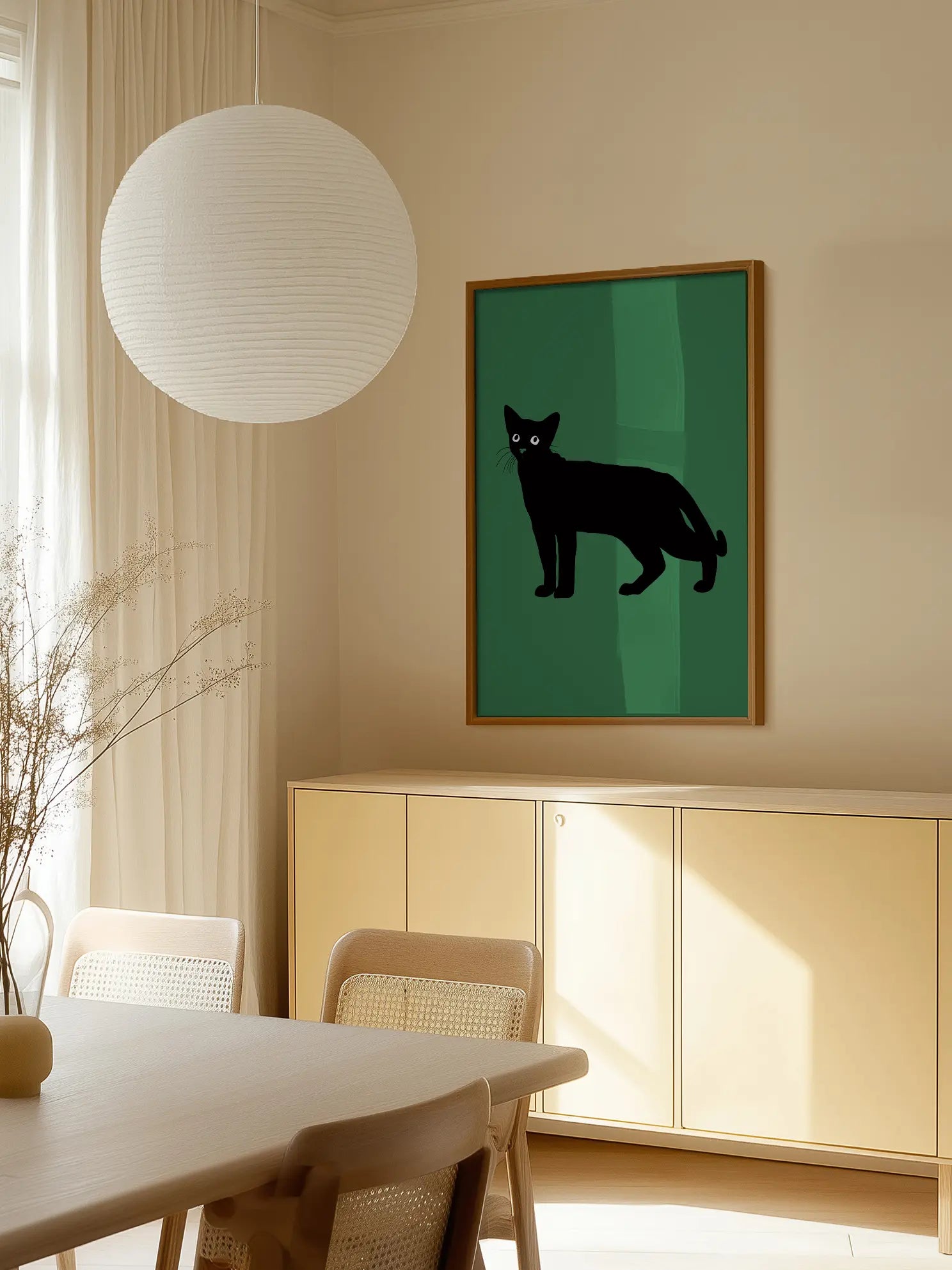 Black Cat in Green Minimalist Poster