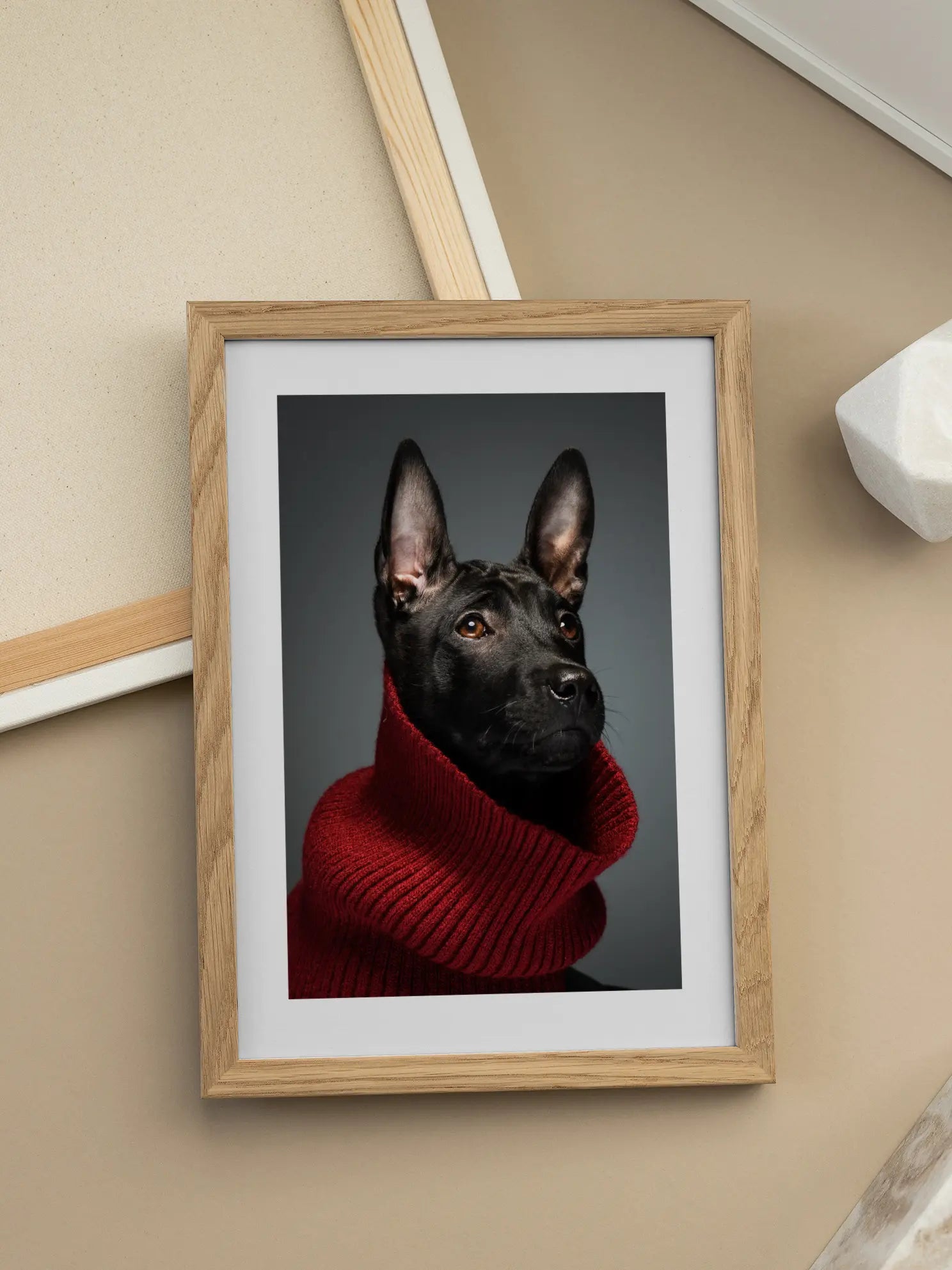 Black Dog in Red Turtleneck Poster