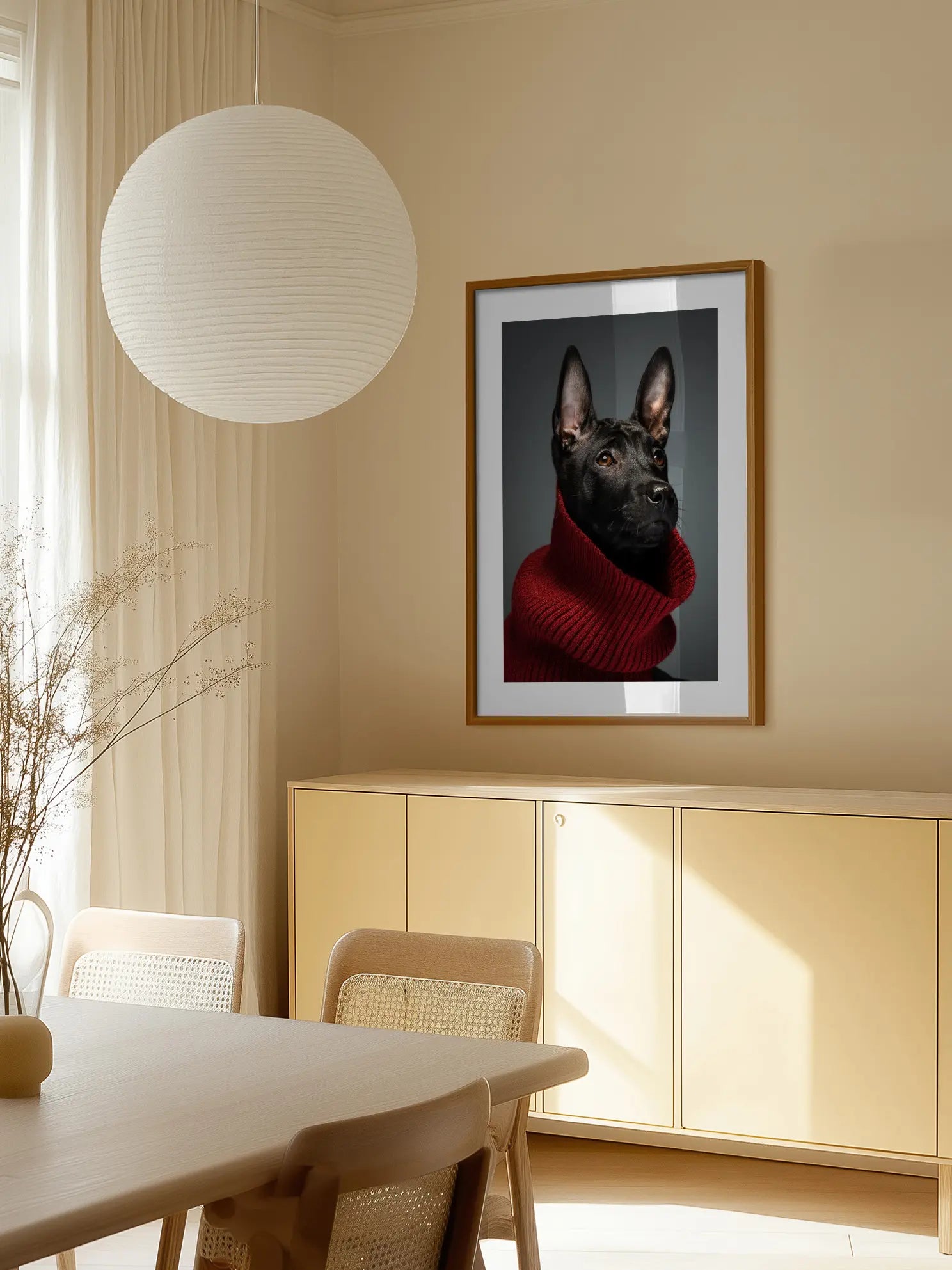 Black Dog in Red Turtleneck Poster