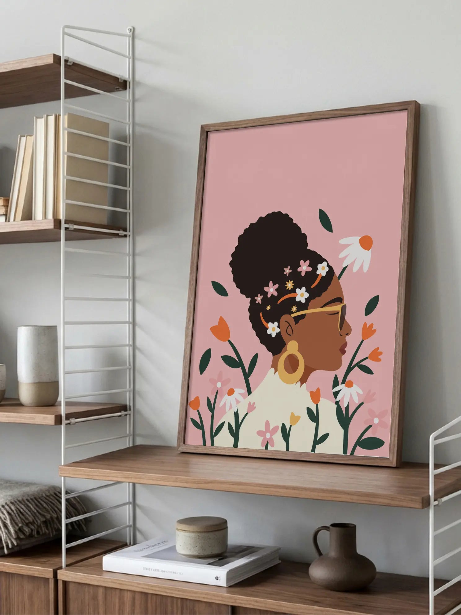 Black Woman With Floral Hair Poster