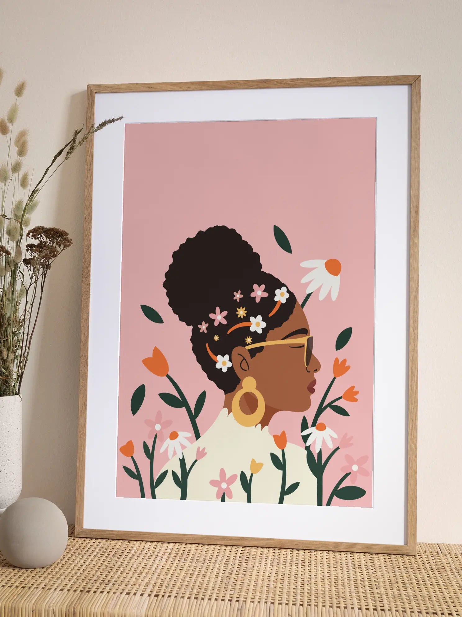 Black Woman With Floral Hair Poster