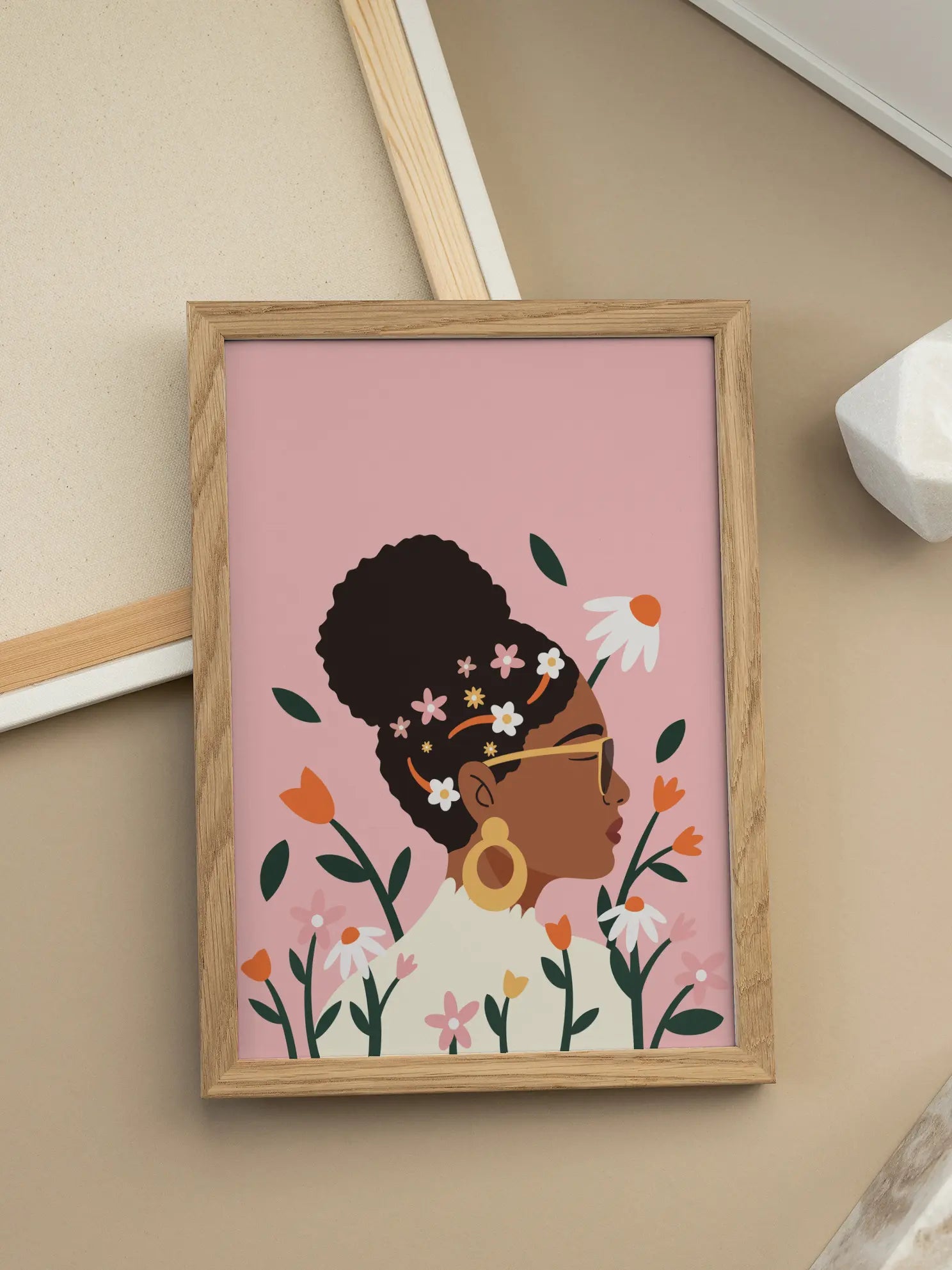 Black Woman With Floral Hair Poster