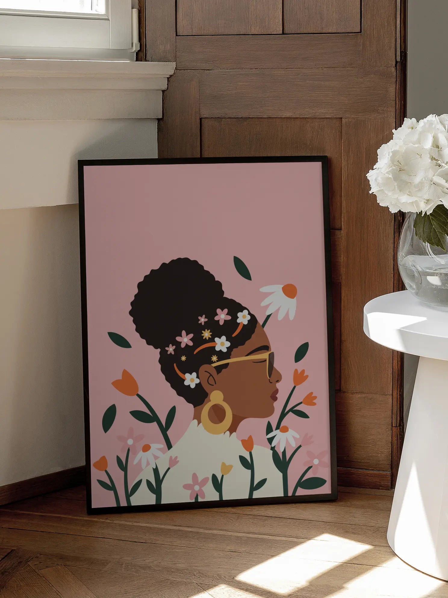Black Woman With Floral Hair Poster