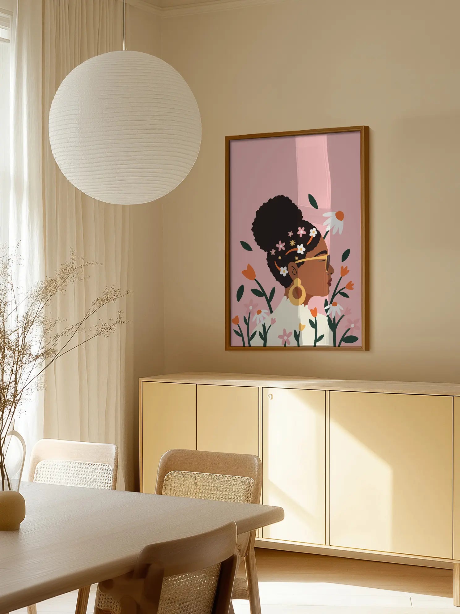 Black Woman With Floral Hair Poster