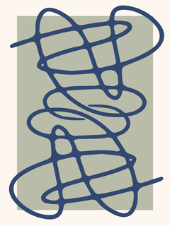 Abstrakte Illustration mit dunkelblauen Linien vor einem hellgrünen Quadrat.
