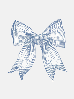 Handgezeichnete Illustration einer blauen Schleife auf hellgrauem Hintergrund.