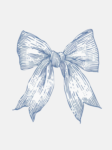 Handgezeichnete Illustration einer blauen Schleife auf hellgrauem Hintergrund.