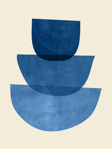 Grafische Illustration dreier blauer Schalen vor einem beigen Hintergrund.