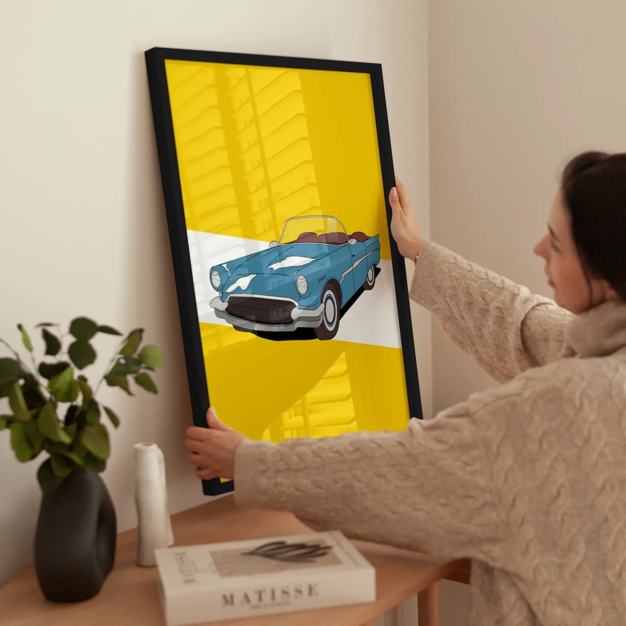 Blue Classic Car wird aufgehängt