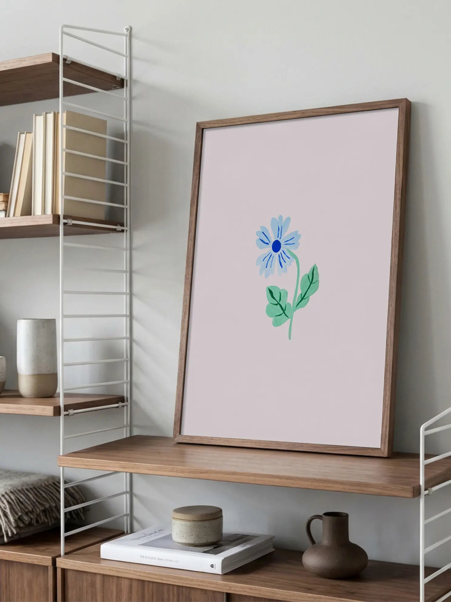 Blue Flower On Pink Background Poster