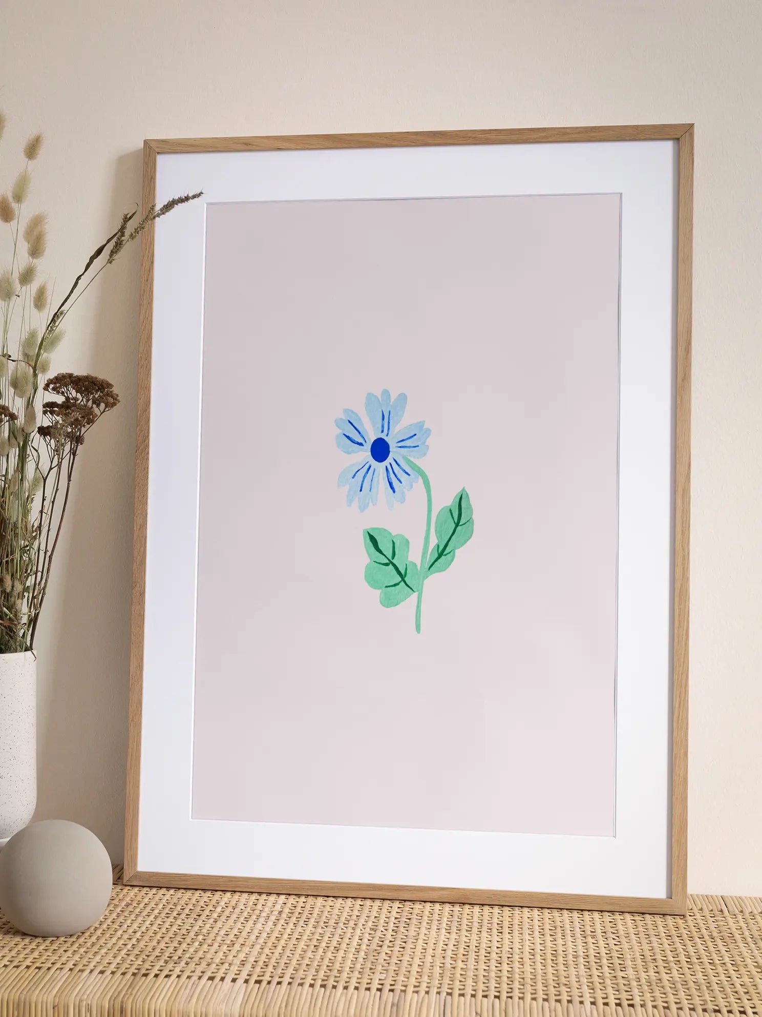 Blue Flower On Pink Background Poster