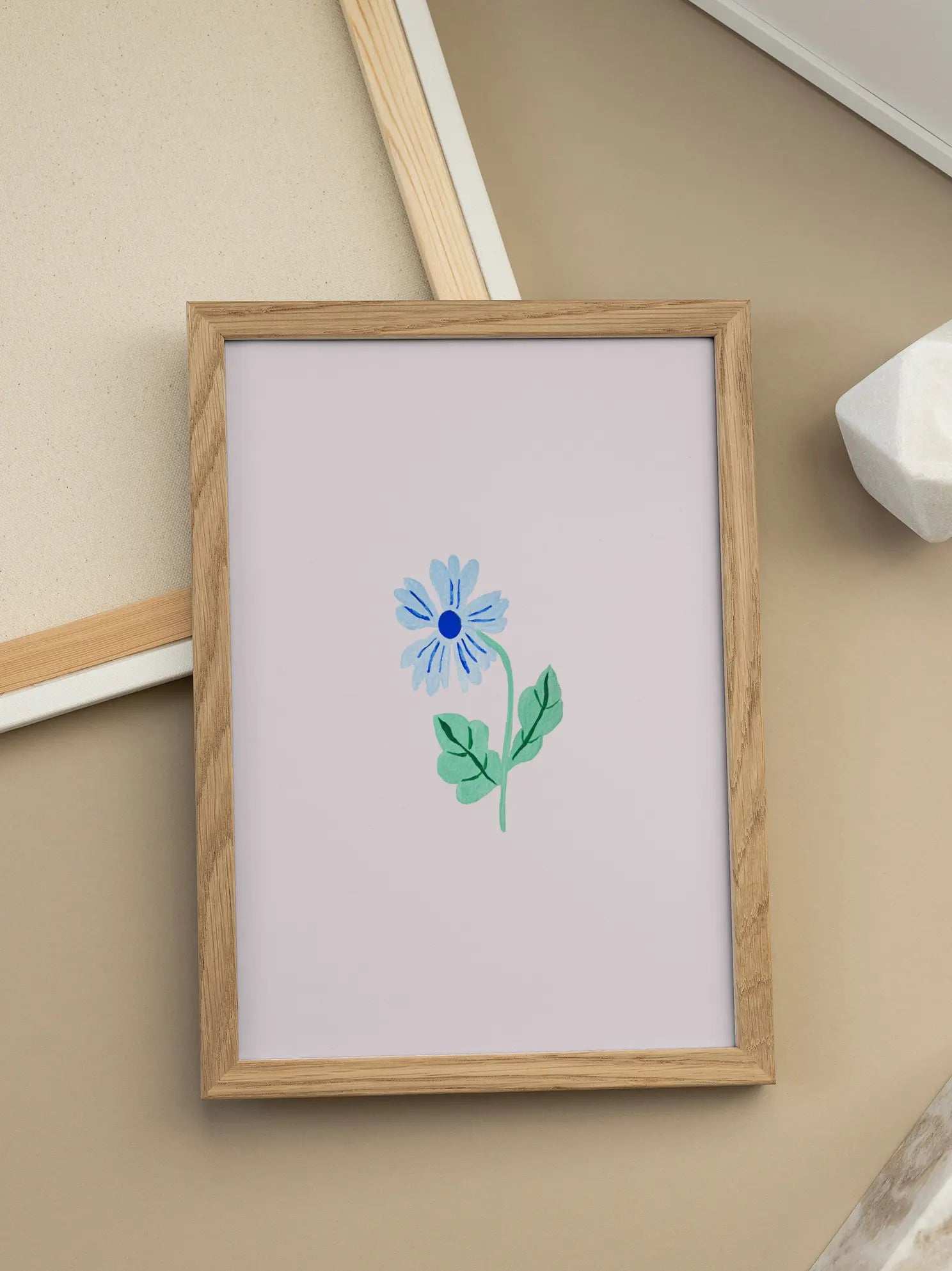 Blue Flower On Pink Background Poster