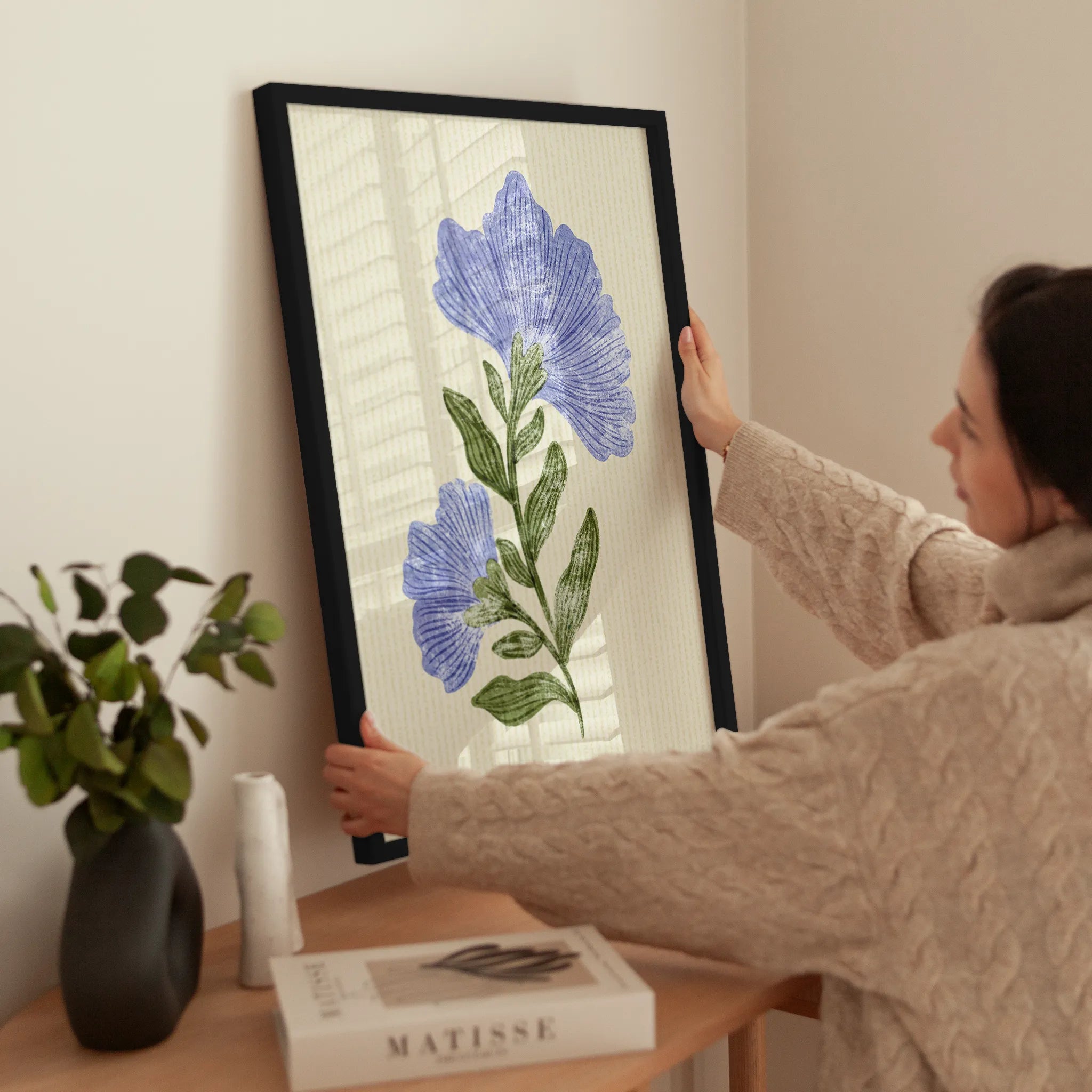 Blue Flowers wird aufgehängt