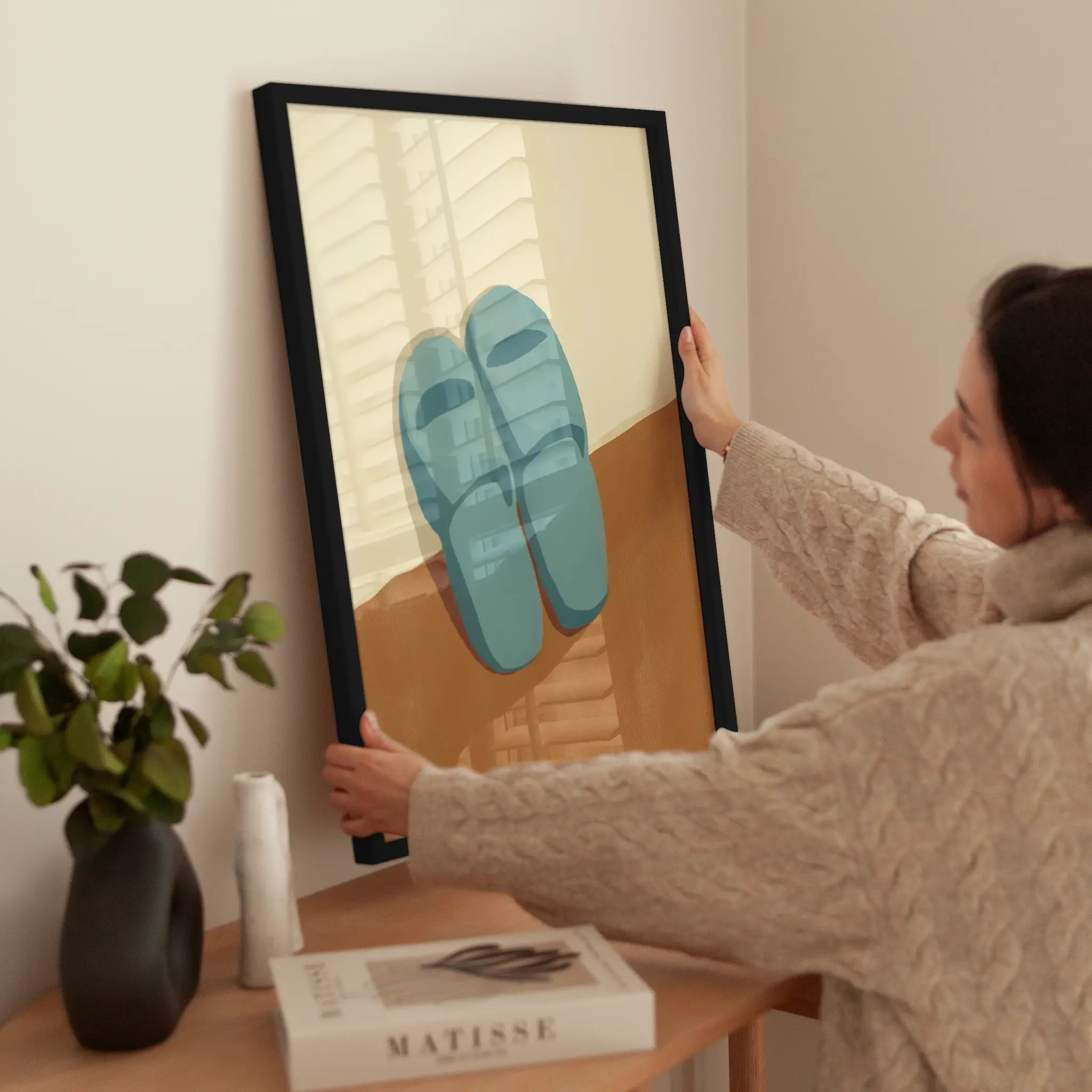 Blue Slippers wird aufgehängt
