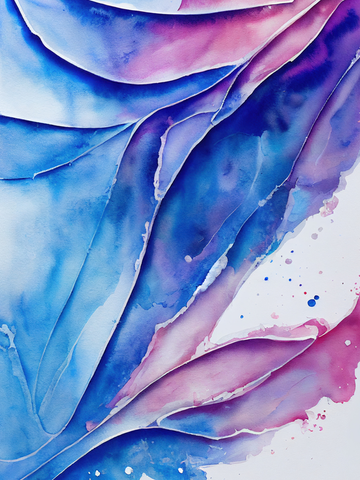 Abstrakte Kunst in Blau- und Violetttönen mit fließenden Formen.