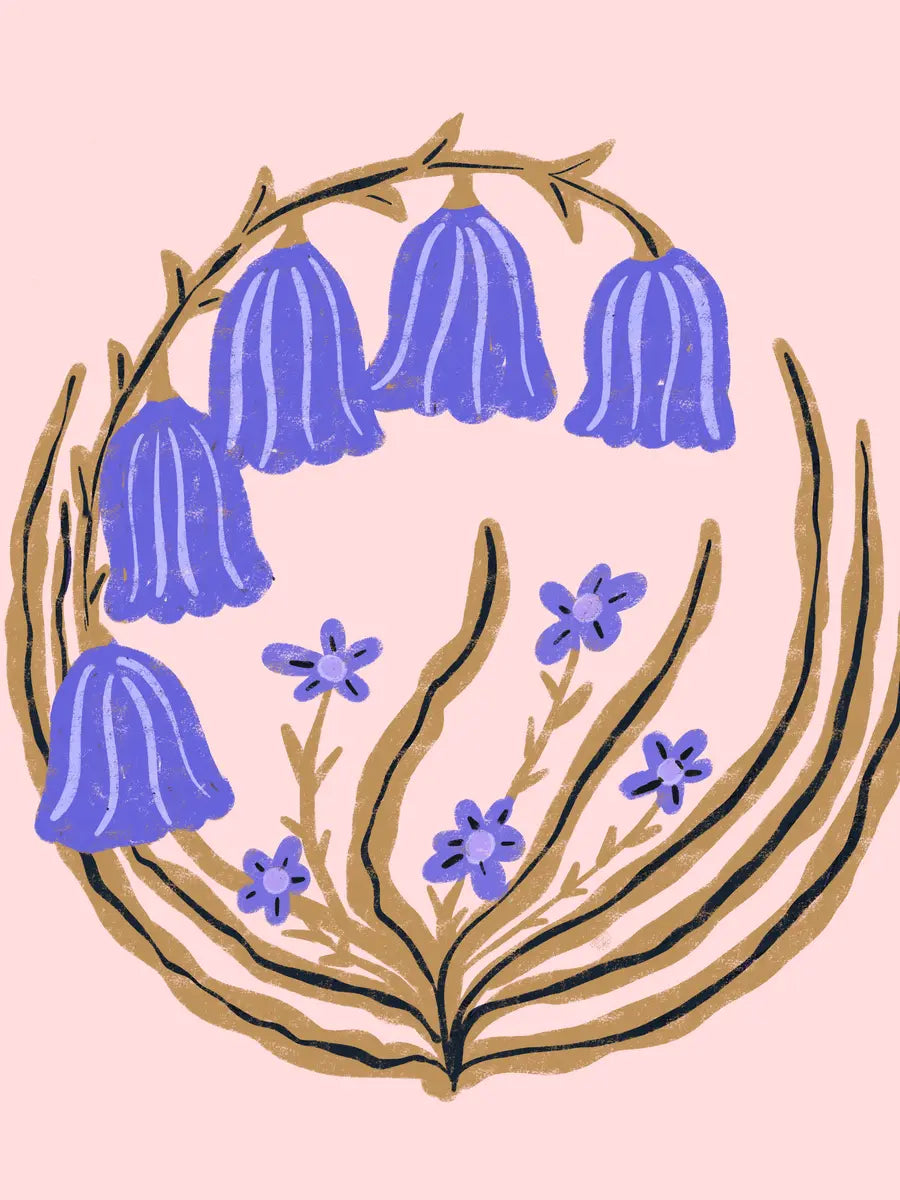 Bluebells Branch On Pink Poster