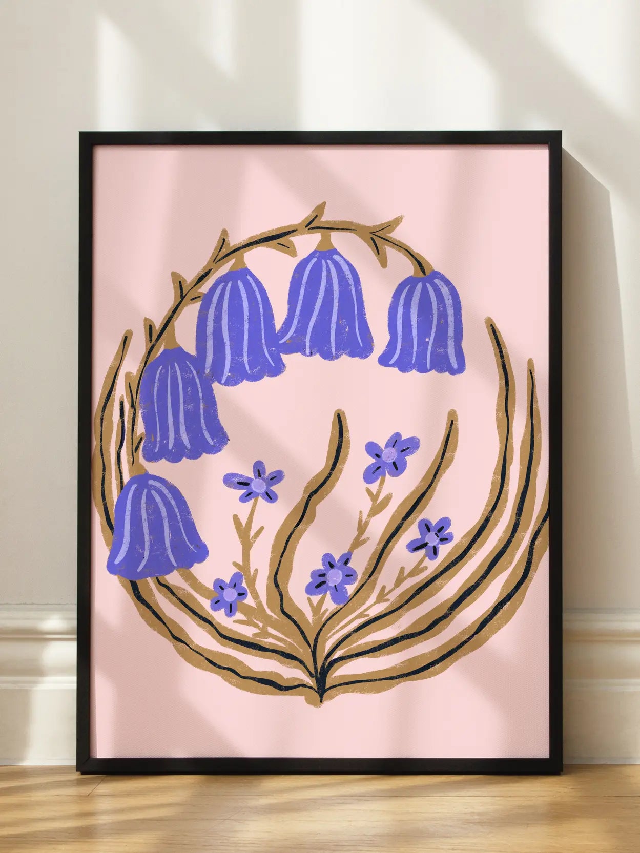 Bluebells Branch On Pink