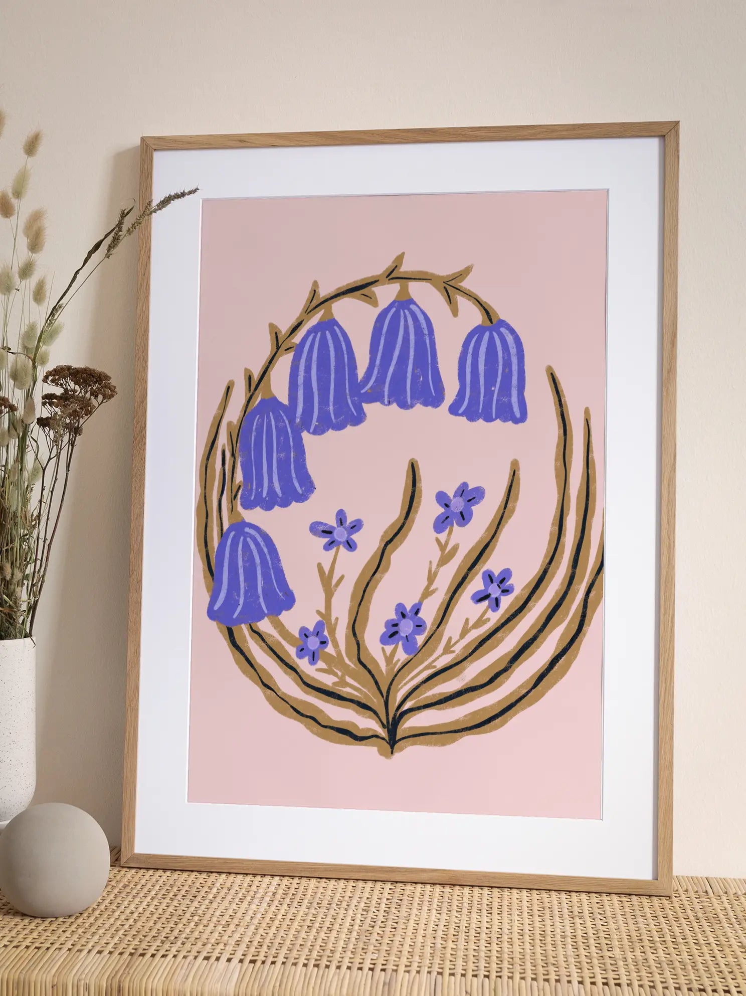 Bluebells Branch On Pink Poster