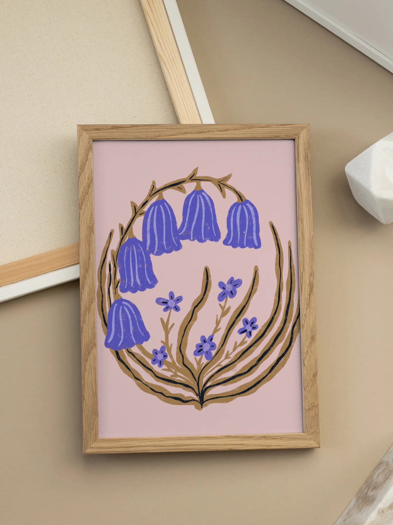 Bluebells Branch On Pink Poster