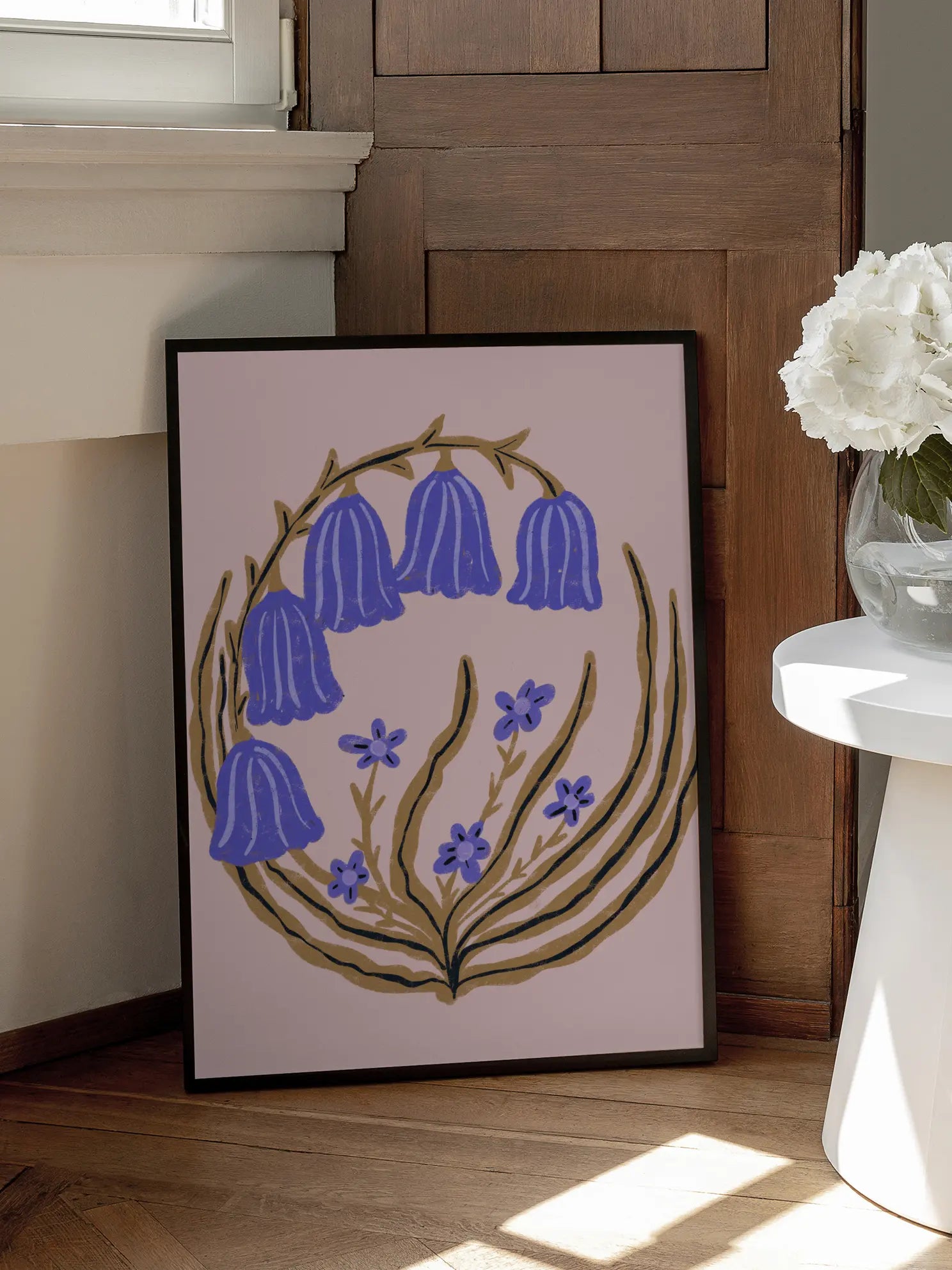 Bluebells Branch On Pink Poster