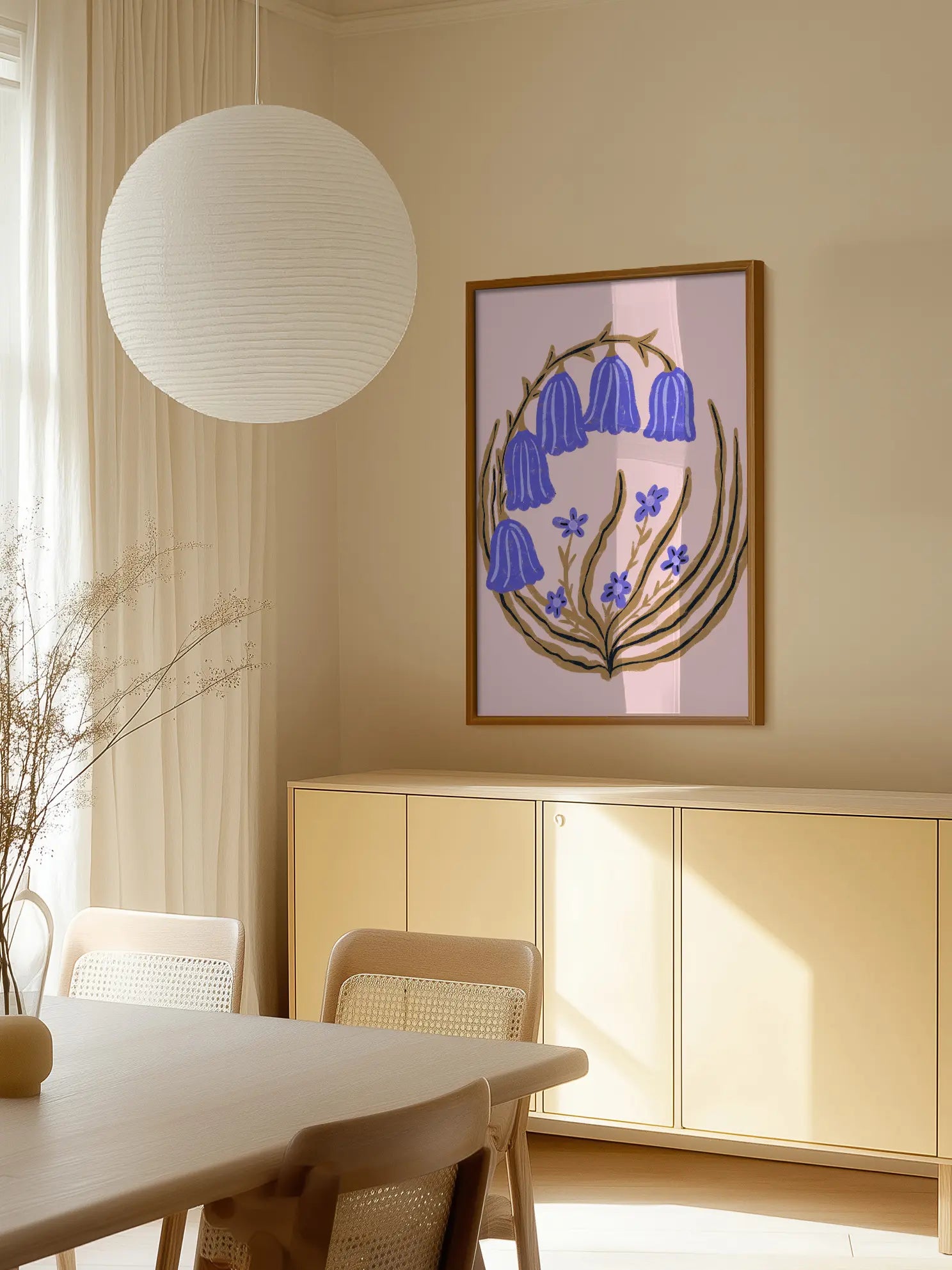 Bluebells Branch On Pink Poster