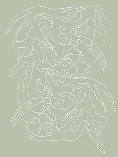 Illustration mit abstrakten weißen Körpern auf hellgrünem Hintergrund.