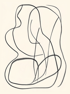 Minimalistische Darstellung einer menschlichen Körpersilhouette mit geschwungenen schwarzen Linien auf neutralem Hintergrund.