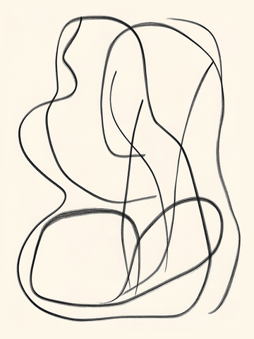 Minimalistische Darstellung einer menschlichen Körpersilhouette mit geschwungenen schwarzen Linien auf neutralem Hintergrund.