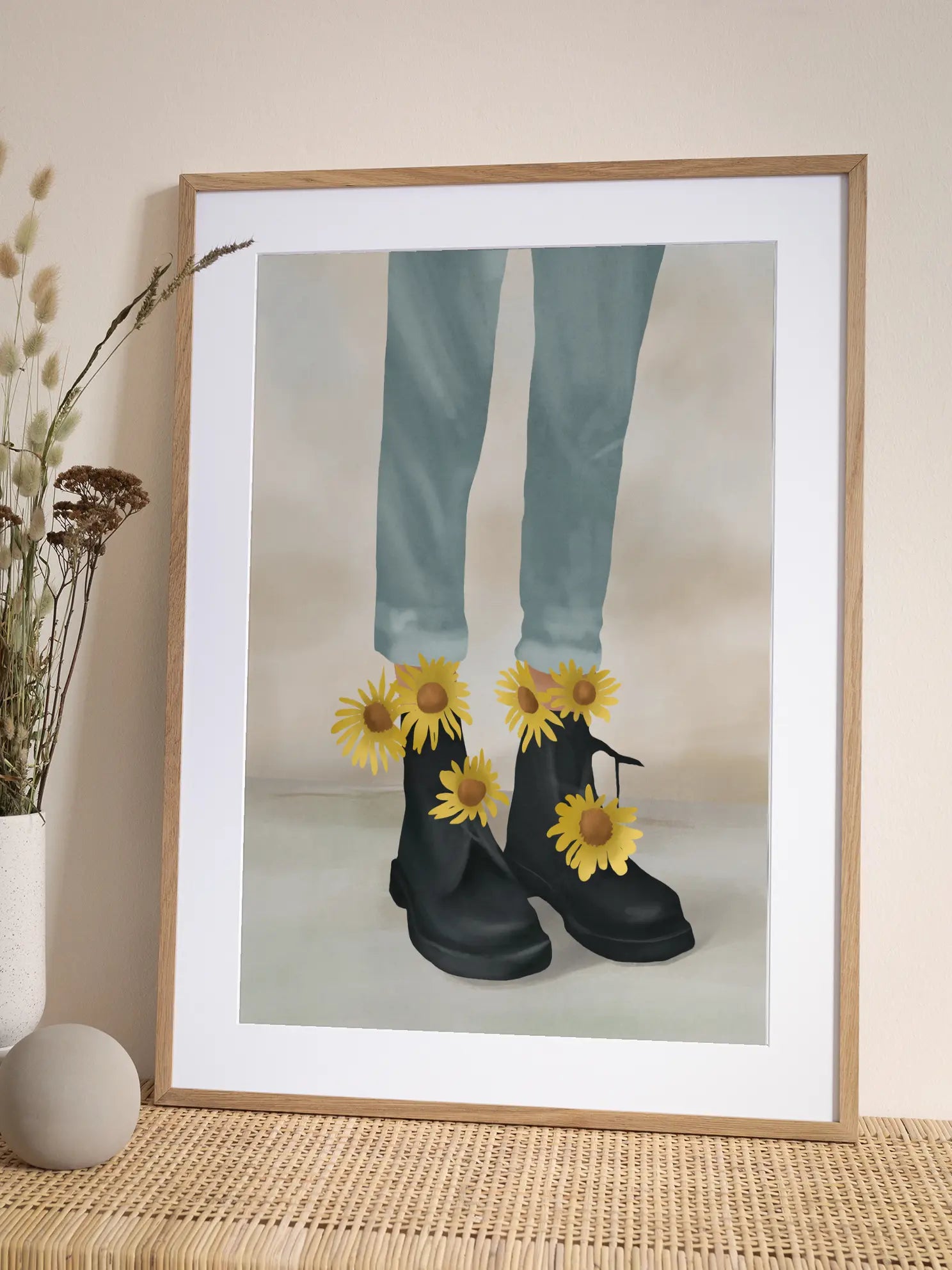 Boots With Sunflowers Poster