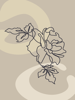 Line-Art-Blume auf beigem Hintergrund.