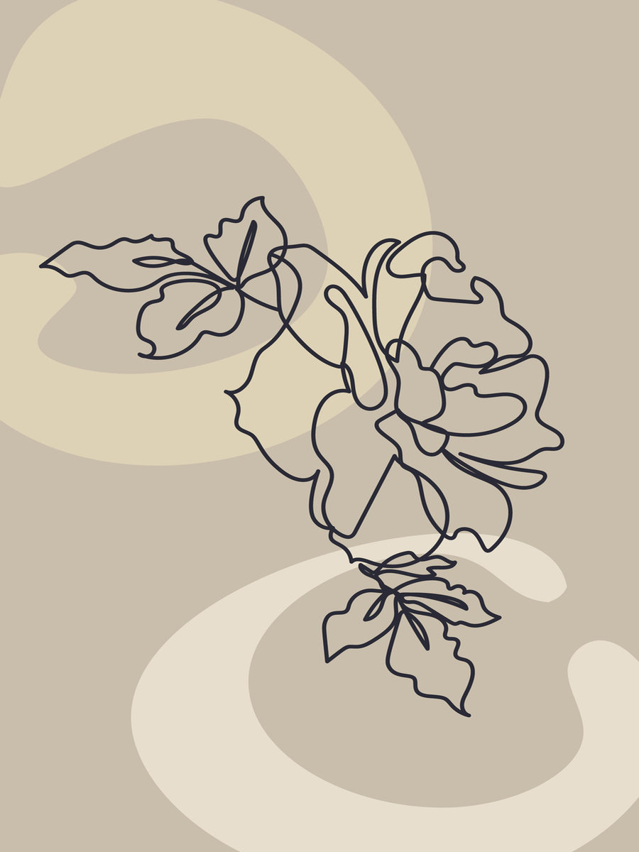 Line-Art-Blume auf beigem Hintergrund.