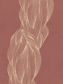 Illustration eines geflochtenen Zopfes in Beige auf terrakotta-farbenem Hintergrund.