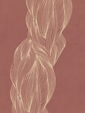 Illustration eines geflochtenen Zopfes in Beige auf terrakotta-farbenem Hintergrund.