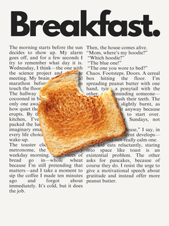 Poster mit dem Titel "Breakfast" und einer Scheibe Toast vor einem Text.
