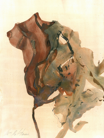 Abstraktes Poster mit fließenden Formen in erdigen Farben.