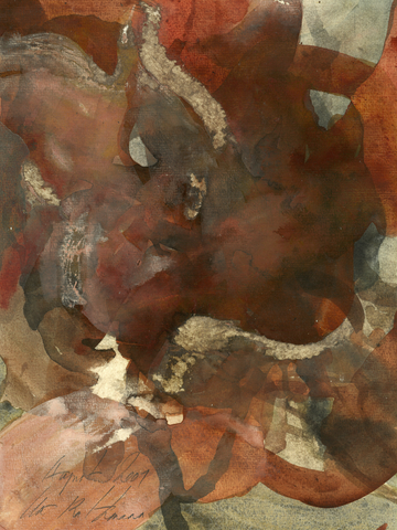 Abstrakte Kunst mit braunen und roten Farbtönen und weißen Akzenten.