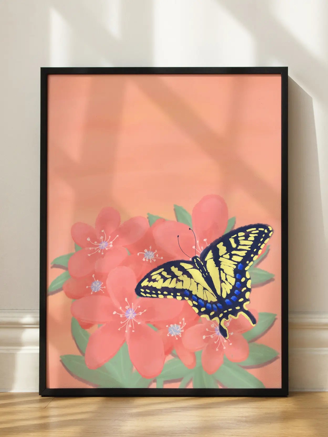 Butterfly Pink Flowers Poster