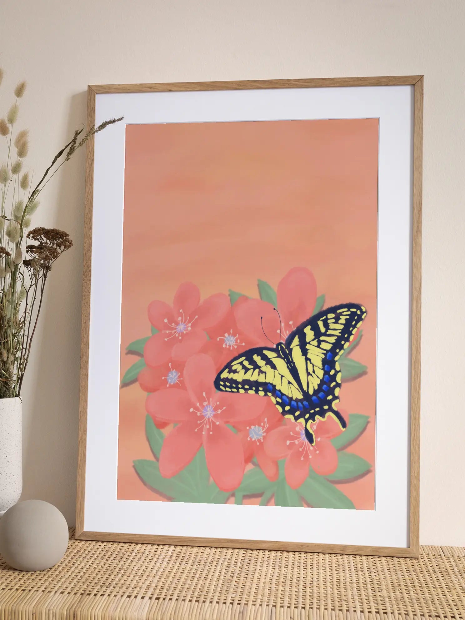 Butterfly Pink Flowers Poster