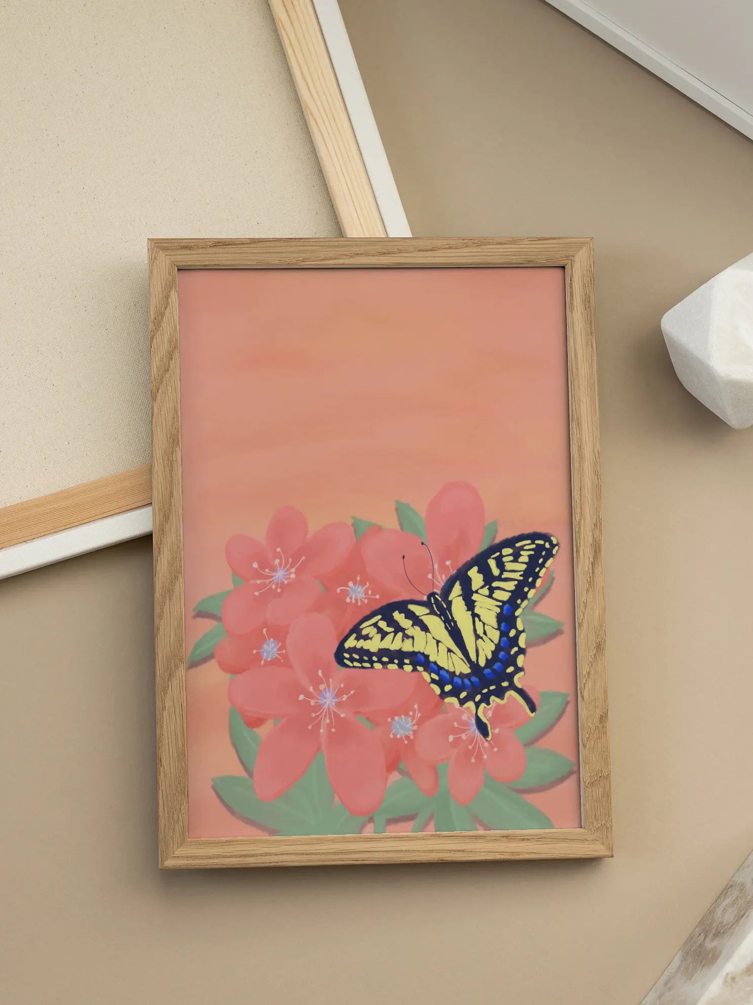 Butterfly Pink Flowers Poster