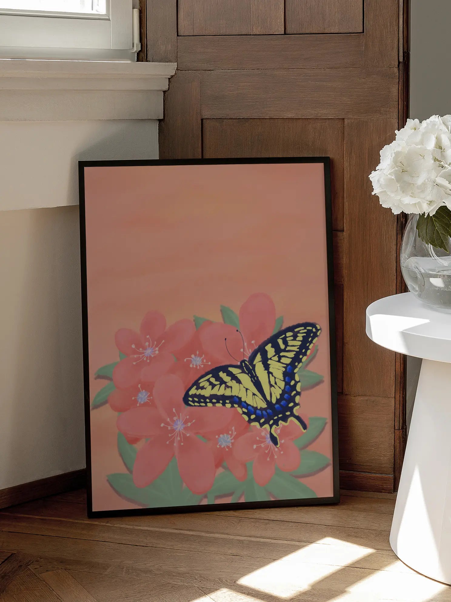 Butterfly Pink Flowers Poster