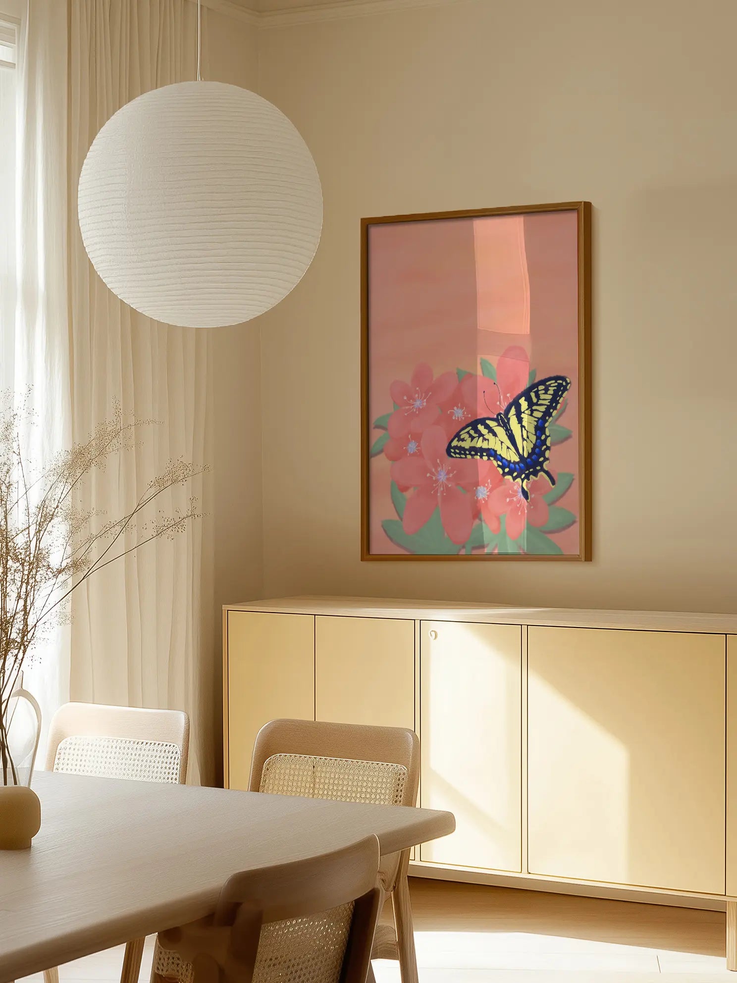Butterfly Pink Flowers Poster