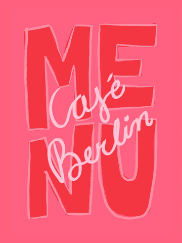 Grafisches Poster mit dem Text Café Berlin Menu in Rosa und Rot.