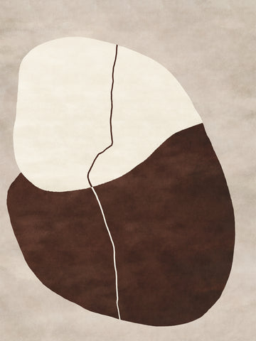 Grafische Illustration mit abstrakter Form in Braun und Beige mit schwarzen Linien auf beigem Hintergrund.